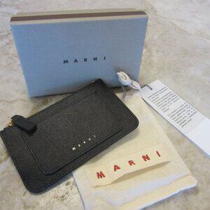 MARNI Zipped Coin & Card Case in Black Saffiano Leather MSRP $395
